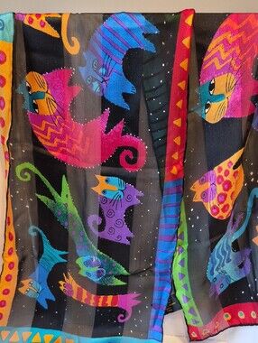 Laurel Burch Multi‑Color Whimsical Cat Silk Scarf